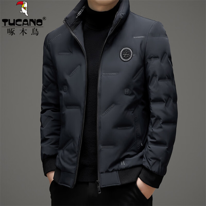 啄木鸟（TUCANO）羽绒服男短款立领90鸭绒保暖外套2026年最新款冬季御寒男士衣服 上青 M (170) 【推荐90-115斤】