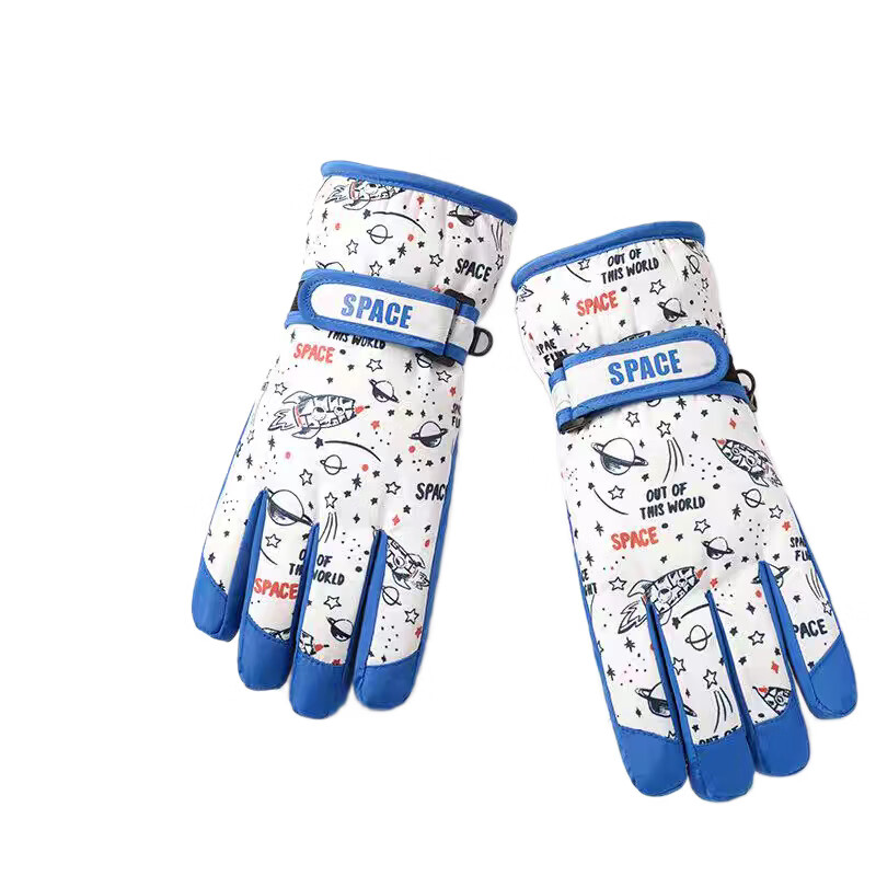 胖东来同款秋冬季儿童保暖滑雪手套男女加绒加厚棉户外骑车玩雪防 太空火箭(大童7-15岁)蓝色