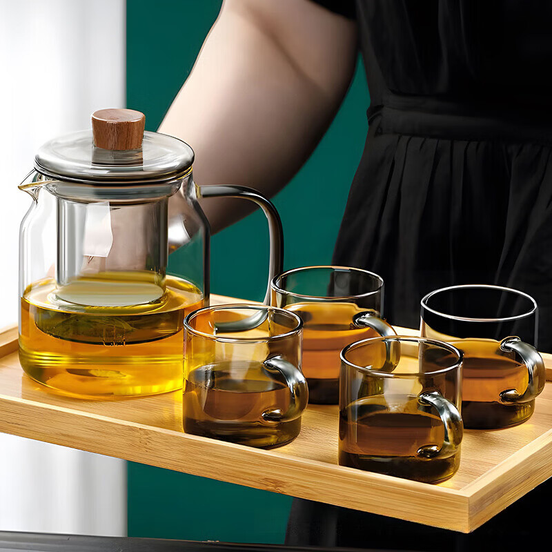 【厂家直销】厂耐热玻璃茶壶泡茶家用茶具套装过滤茶水分离泡茶壶 墨雅壶【单壶】 560ml