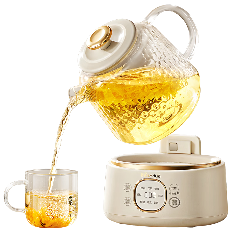 小熊（Bear）全玻璃养生壶 纯玻璃多功能恒温壶 办公室轻音炖煮花茶 1L YSH-J10D1