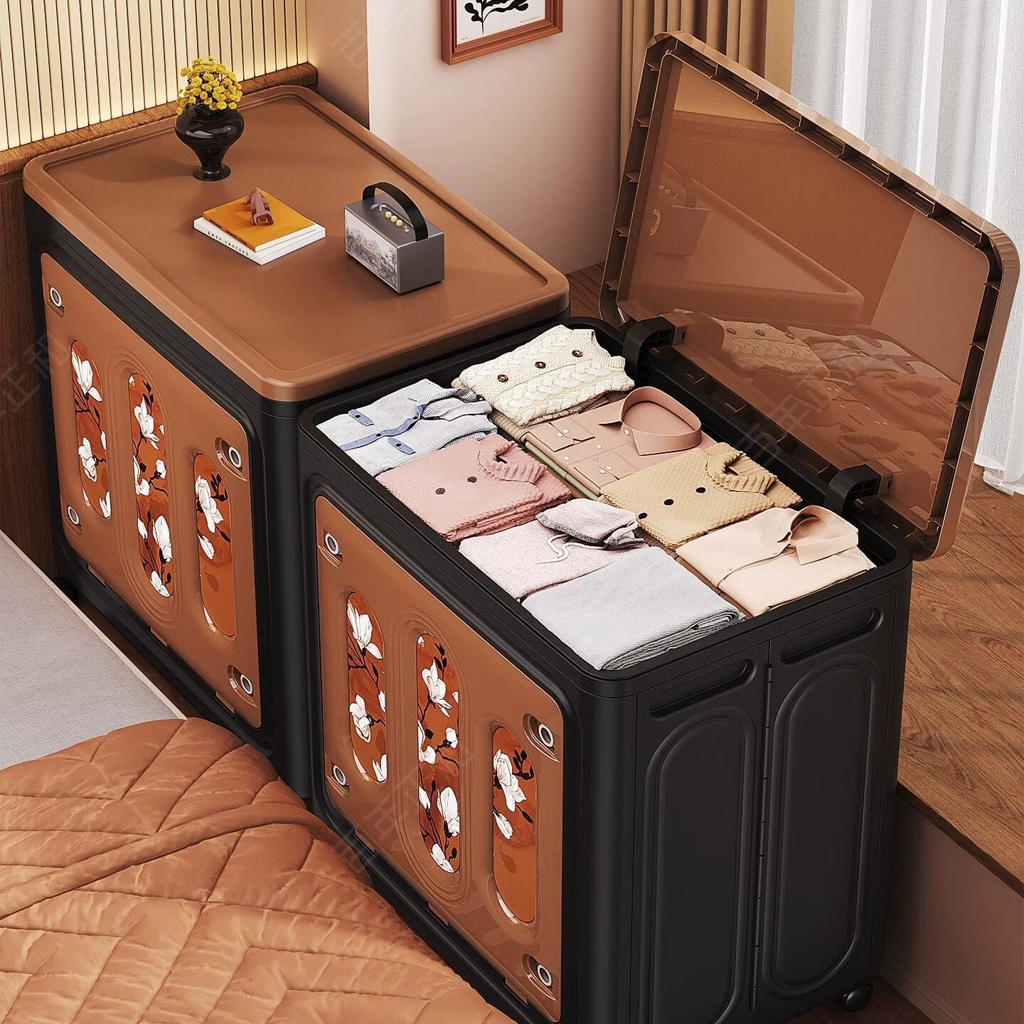 水天一方新中式收纳柜大容量翻盖收纳箱卧室客厅储物箱衣服衣物被子折叠箱 260L超大容量【加厚折叠式】