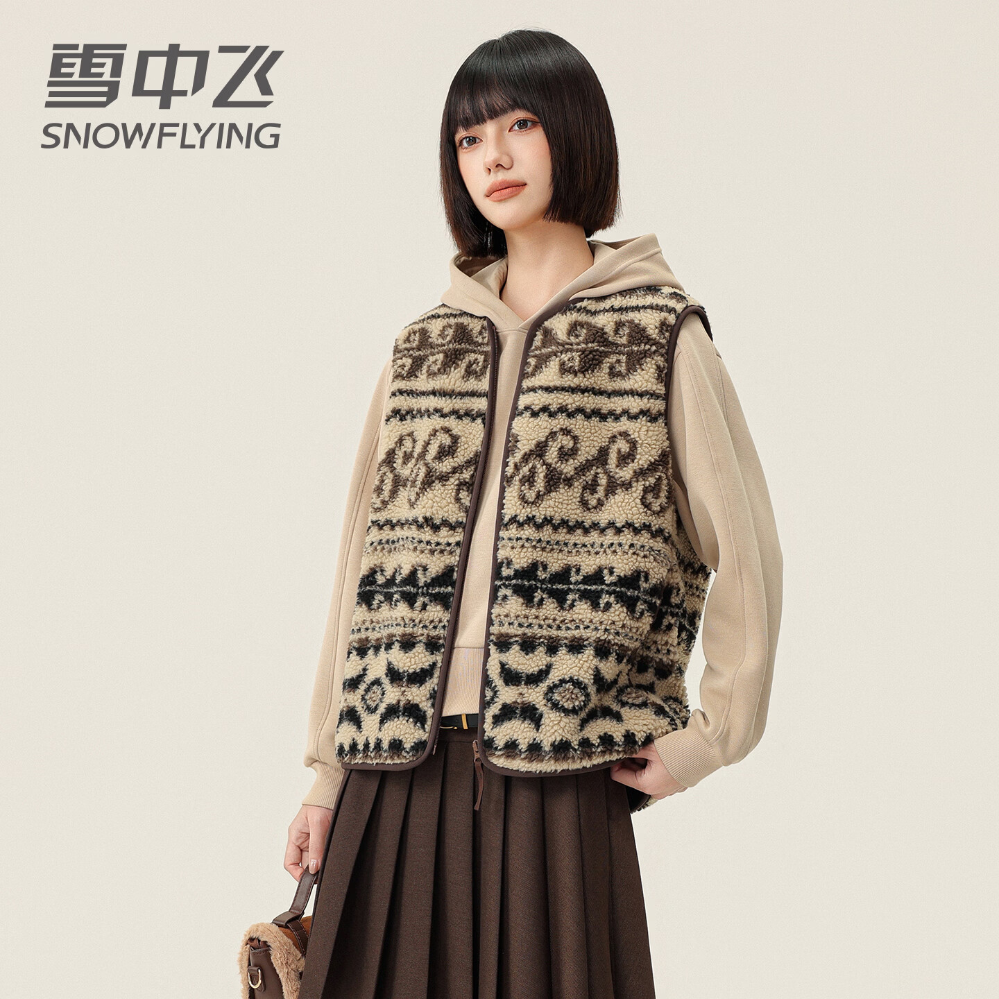 雪中飞羊羔毛复古马甲女2026年新款时尚费尔岛叠穿百搭春秋季百搭外套 黑色 175/96A 2XL