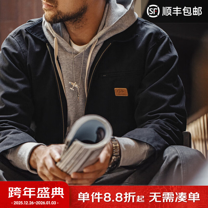 马登工装底特律猎装夹克男美式复古J001巴恩风翻领谷仓外套秋季新款 黑色 【男士休闲外套/高级感痞帅/底特律变人】 L