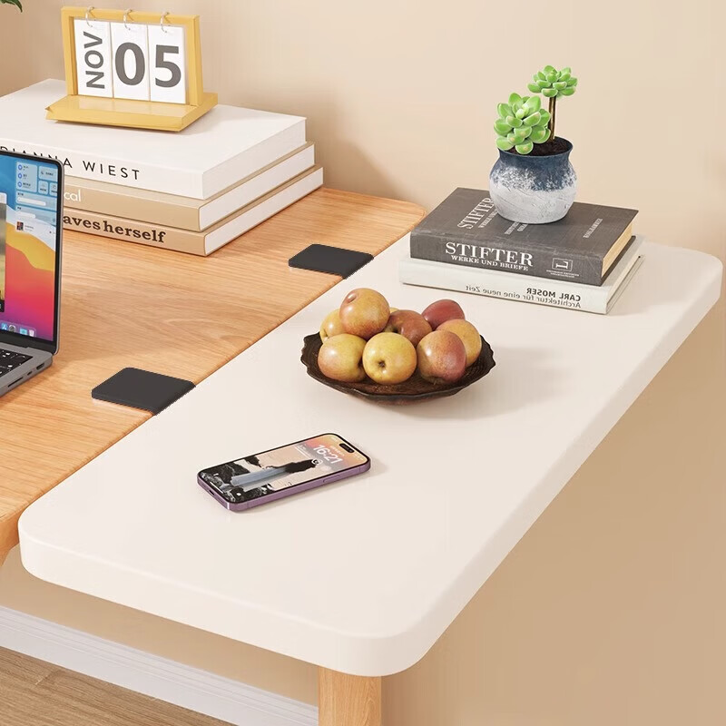 馨婺家桌面延长板桌子延伸板扩展板桌板台面加宽加长可折叠书桌支架桌边 奶油白40*20【加固承重】