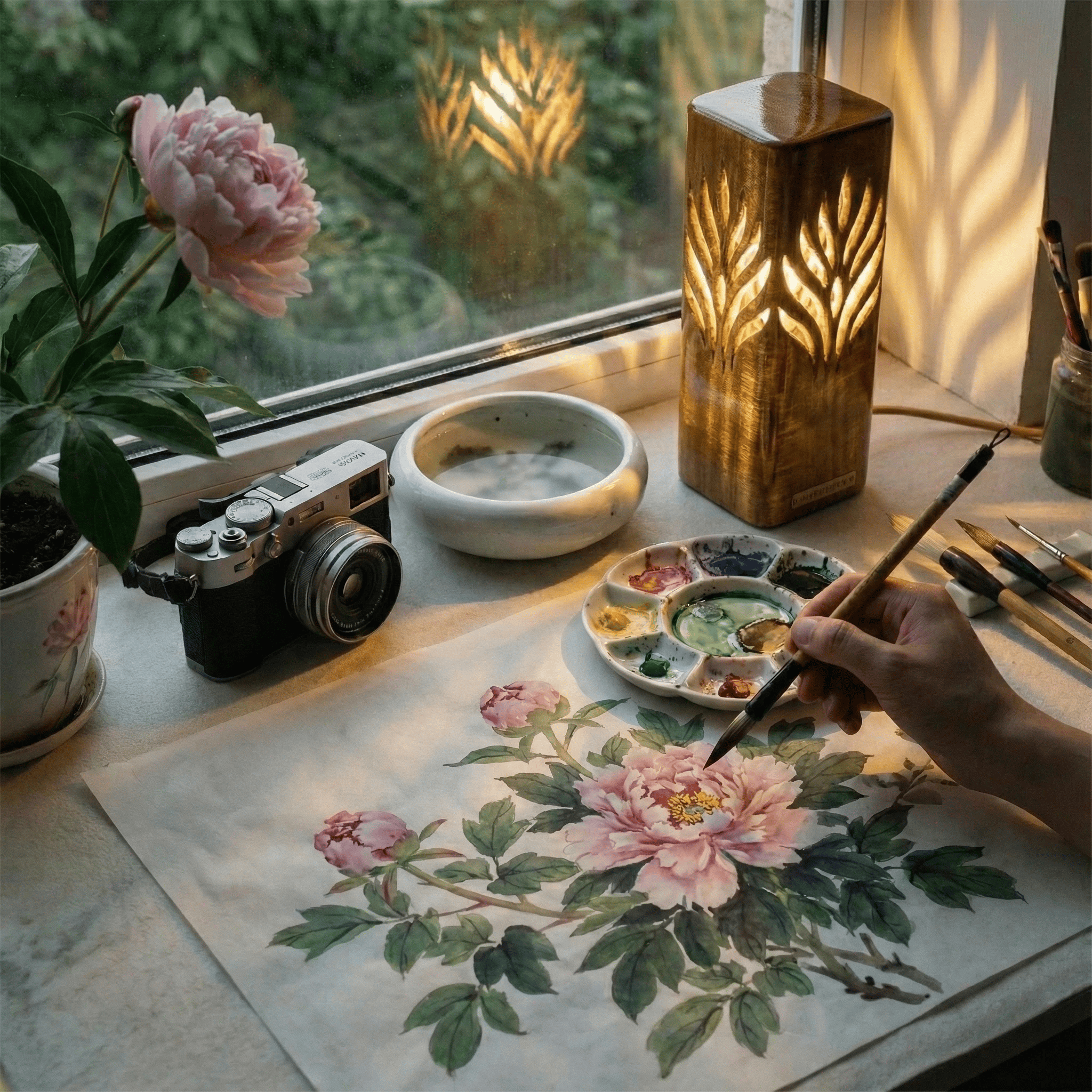 复古欧式自然风金丝楠木雕氛围小夜灯床头台灯 金丝楠木 32*16cm