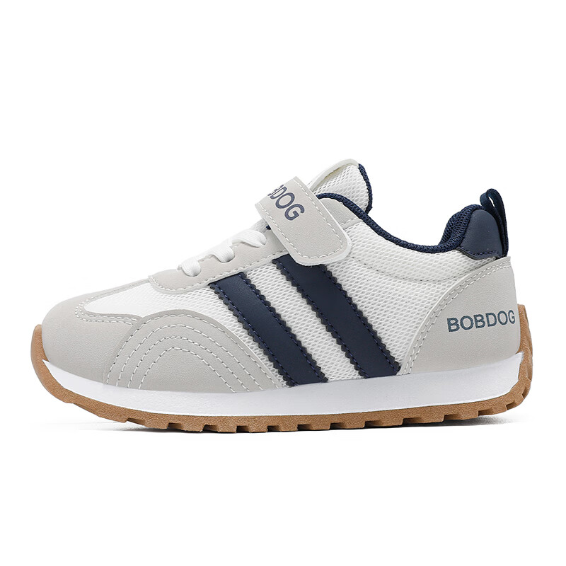 巴布豆(BOBDOG)童鞋中大童低帮跑步鞋2026春秋女宝休闲鞋男童夏季网面儿童运动鞋 微晶灰/藏青蓝 26 适合脚长15.8cm