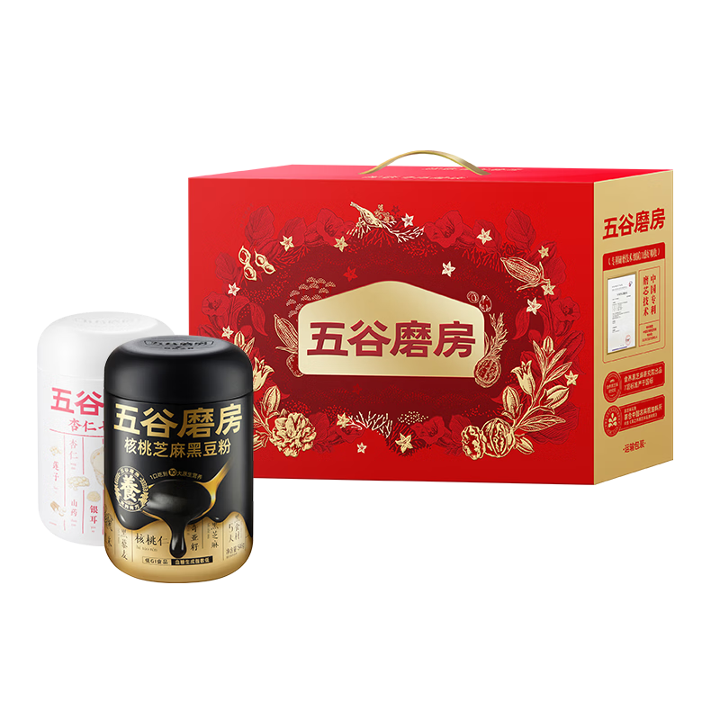 五谷磨房黑芝麻糊核桃芝麻黑豆粉七白粉食養(yǎng)CP送長(zhǎng)輩禮盒低GI1092g送禮