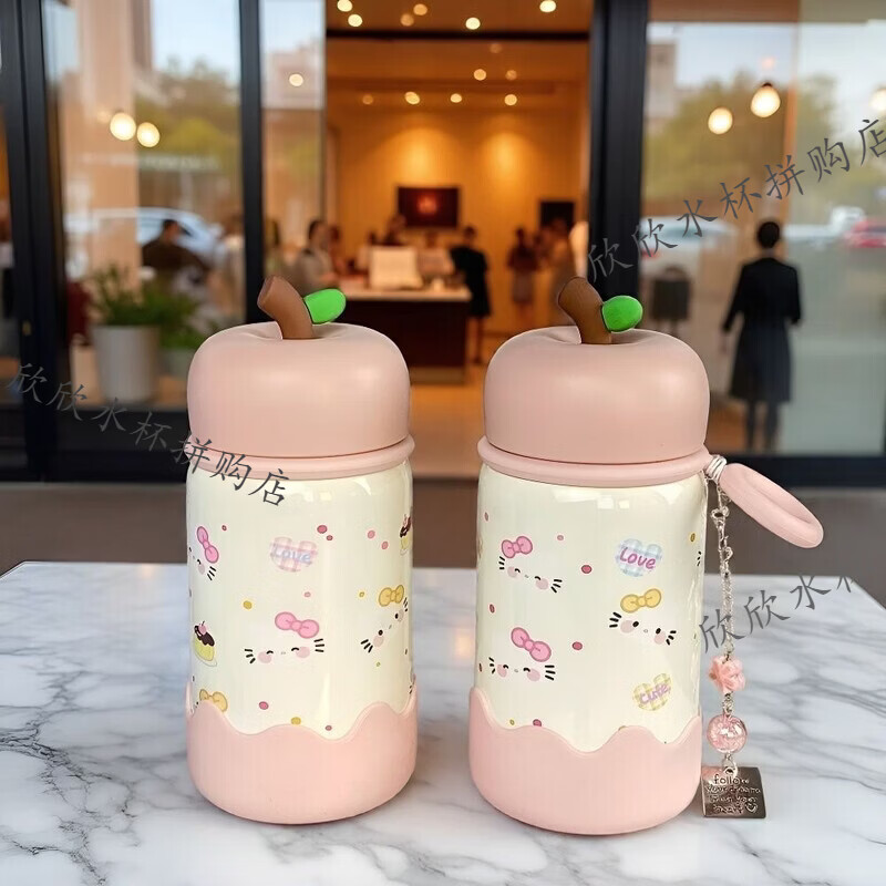 kt猫苹果保温杯 高颜值316不锈钢可爱卡通水杯女生小巧学生便携女 kt猫保温杯+【杯垫+吊坠】 300ml【彩盒包装】