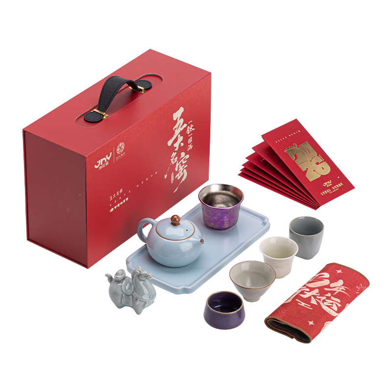 苏氏陶瓷丨京红运 五大名窑【钛】圆满茶具礼盒套装