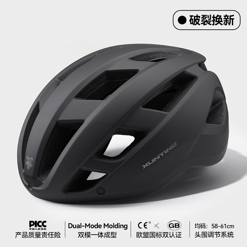 迅霆骑行头盔自行车带磁吸变色风镜山地公路车男女夏季一体成型安全帽 磨砂黑【亚洲头型】 头围可调【56-62cm】 京东折扣/优惠券