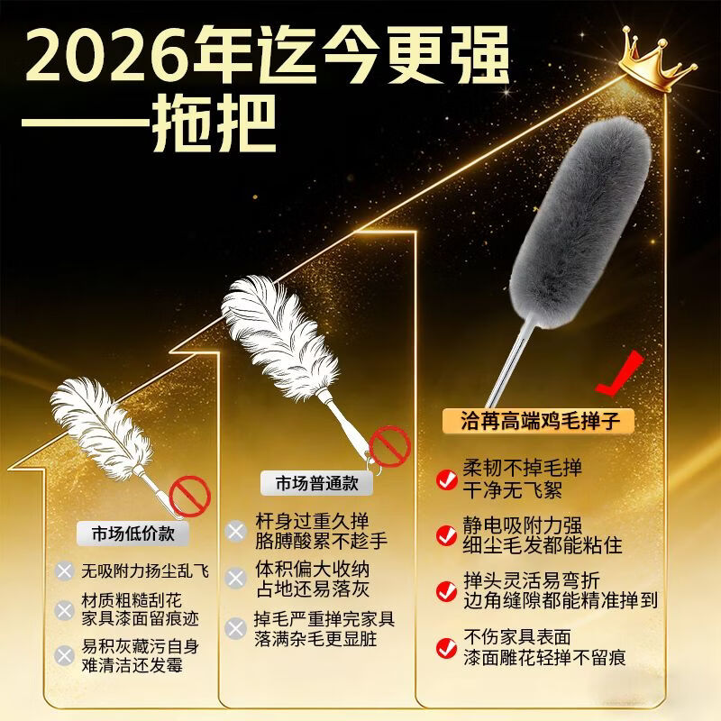 洽苒德国鸡毛掸子除尘扫灰家用可伸缩不掉毛除尘掸扫蜘蛛网打扫天花板 高硬度防滑杆 【2.9米可伸缩】+锁尘加厚掸 1个