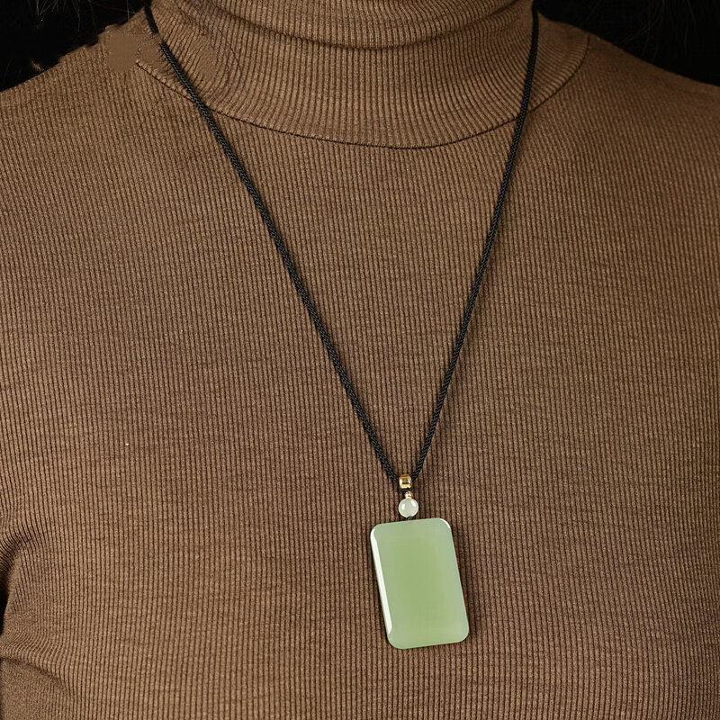 和田玉平安无事牌男女玉器礼物吊坠湖水绿首饰挂件护身符珠宝玉佩 大款(50mm30mm)