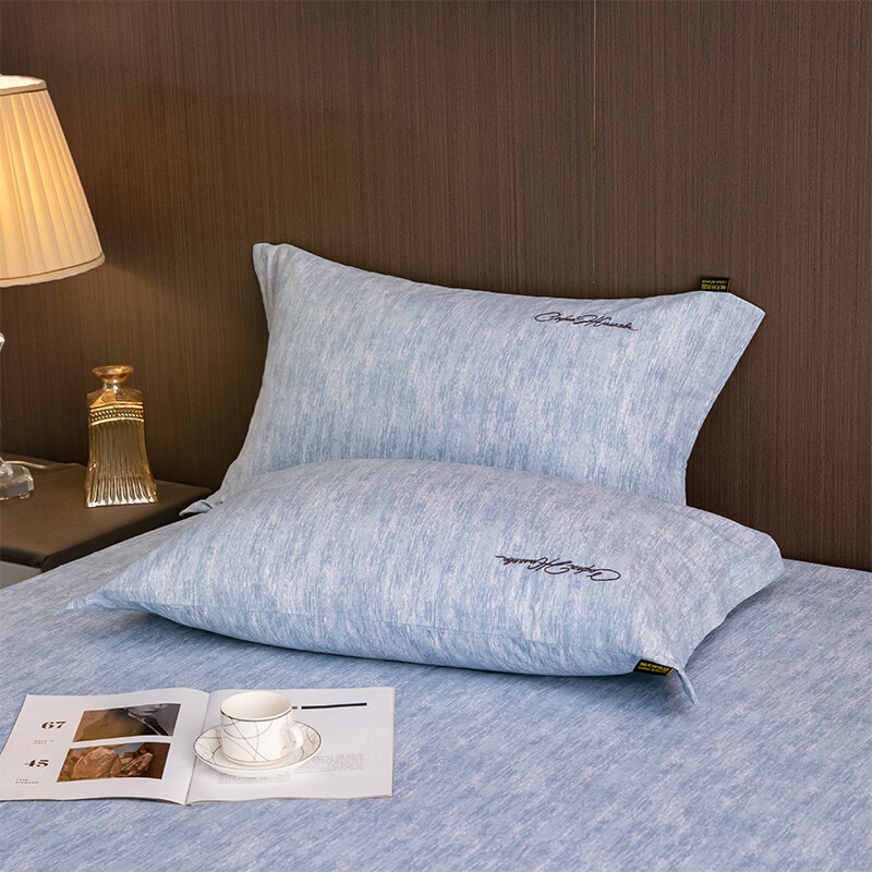 ROLAND LIVE棉天丝纯色刺绣枕套单人枕枕套一对装48*74cm枕头套 CW 棉天丝枕套-宝绮蓝 一对装 48*74cm