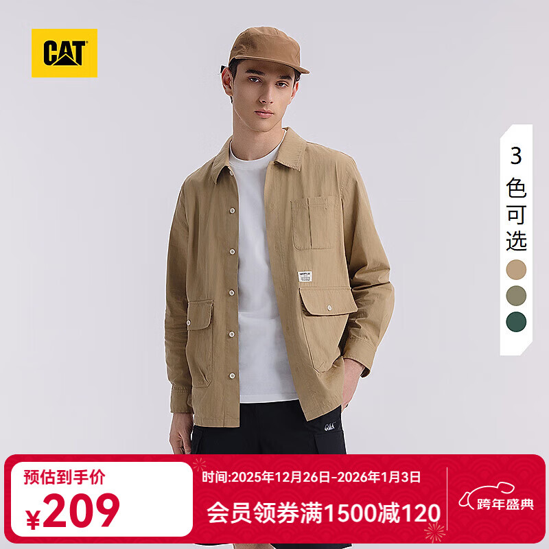 CAT卡特衬衫衬衣男士经典美式工装风户外休闲百搭长袖衬衫25新品 浅卡其色 L
