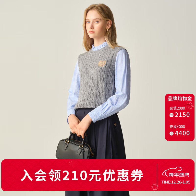 ELAND衣恋毛衣女时尚假两件长袖套头针织衫2025秋季新款 灰色(15)Grey L /170