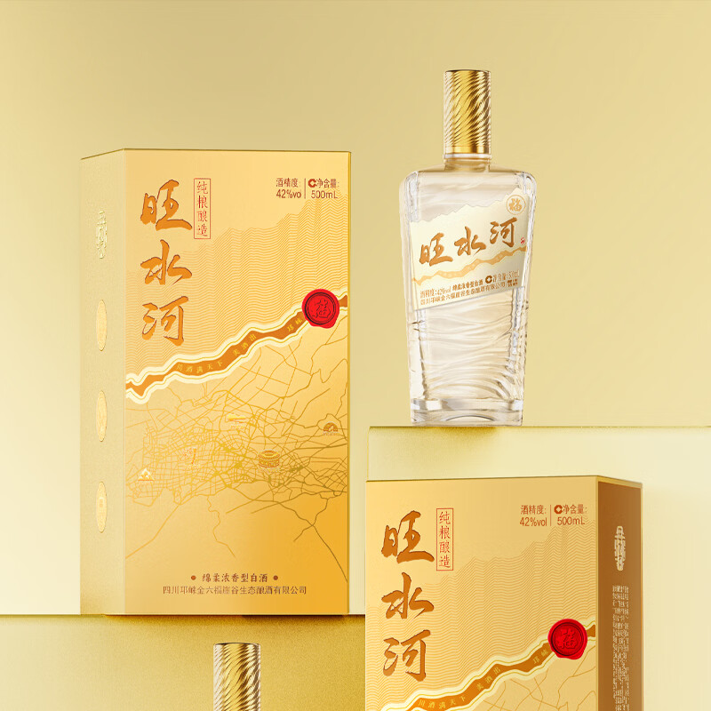 金六福 福酒·旺水河 纯粮绵柔浓香型优级白酒 送礼宴请自饮佳品 52%vol 500mL 6瓶（原箱）