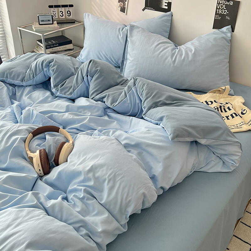 10A抗菌四件套学生宿舍三件套床单被套小清新套件 远天蓝 床单款 床四件套(被套200*230cm)