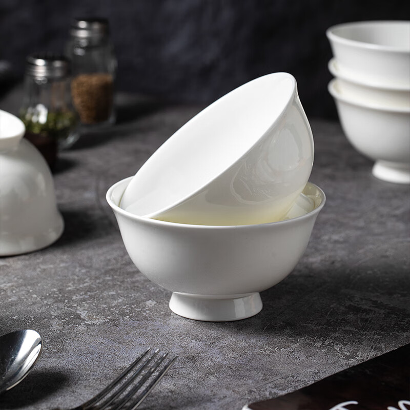 yomerto悠米兔陶瓷米饭碗家用2025新款纯白釉下彩高颜值好看的碗个人专用 【釉下彩高脚碗】4.5英寸小号4个装