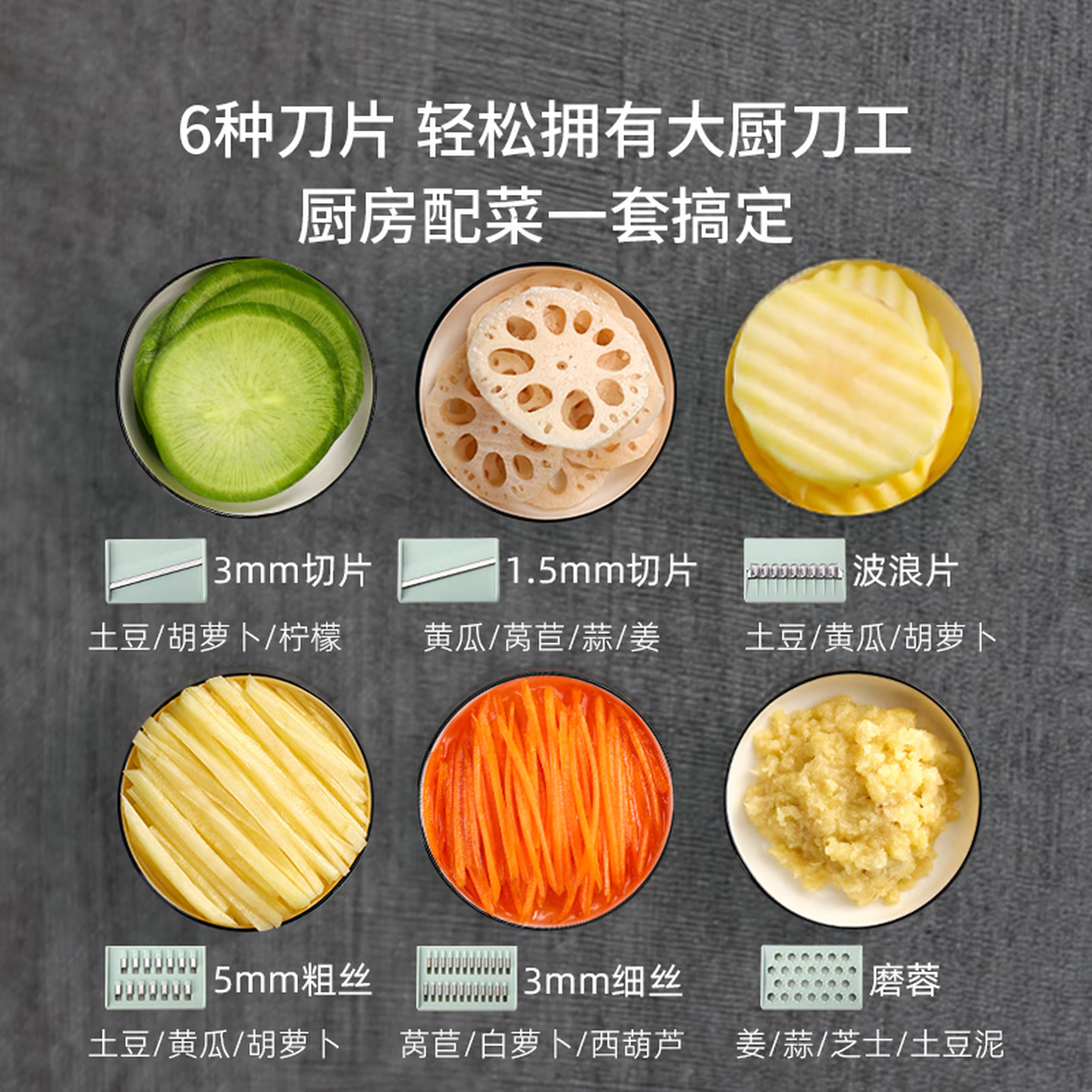 Lovefamily德国家用擦丝器多功能切菜神器土豆罗卜丝切丝刨丝304不锈钢厨房 牛油果绿【磁吸款】六刀(送护手器+接菜盒)