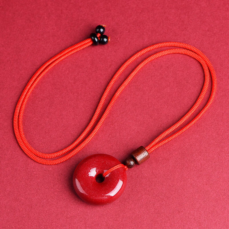 MULIERY原矿朱砂90%高含量紫金砂平安扣吊坠 紫金砂帝王砂坠子 礼盒包装 90紫金砂（红色绳）厚款 约9*22mm