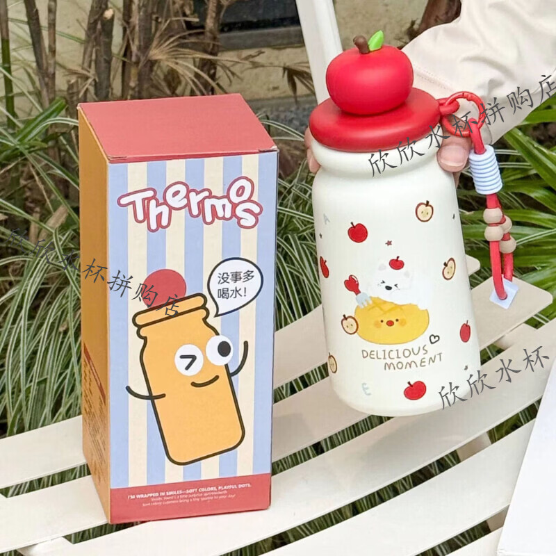 苹果小猫保温杯女生高颜值学生水杯316不锈钢便携可爱儿童杯子ins 原创红苹果小狗 500ml【抗菌级316内胆】