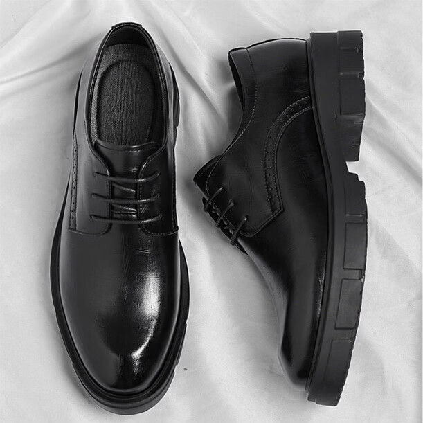 Walker Shop品牌皮鞋男款内增高男士皮鞋2026商务高端休闲真皮英伦正装鞋子男 黑色【隐形内增高8cm】 38