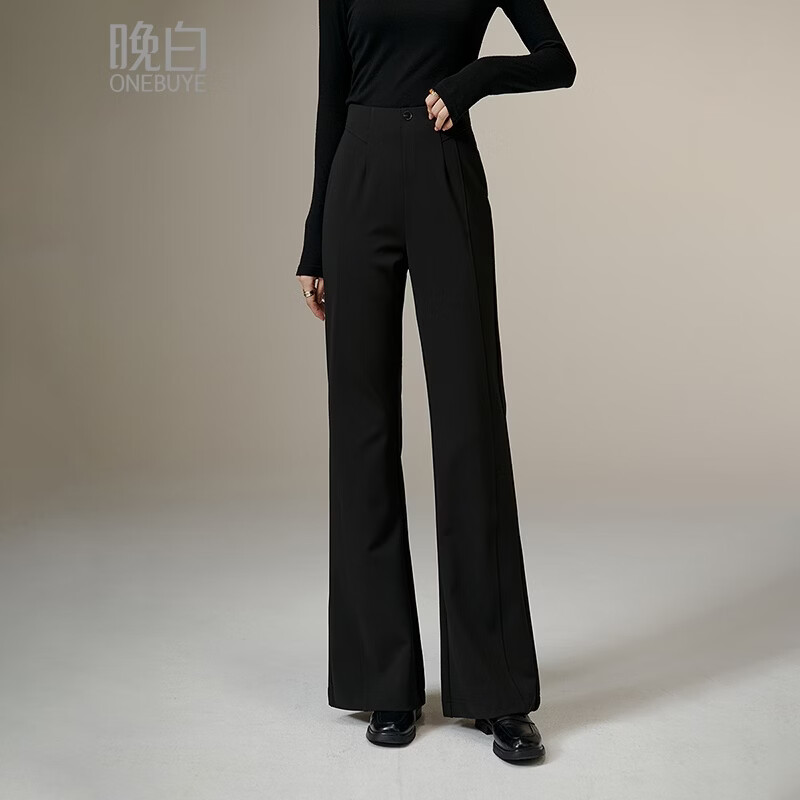 晚白【专享】2026春款经典高腰裤子修身显瘦通勤百搭微喇裤女 黑色 30 建议163cm以上，修身偏长建议拍大