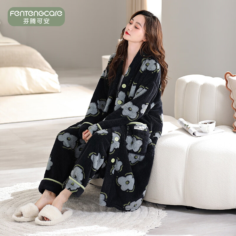 芬腾可安(FENTENGCARE)情侣睡衣秋冬款珊瑚绒冬季女法兰绒加绒加厚 M919 L