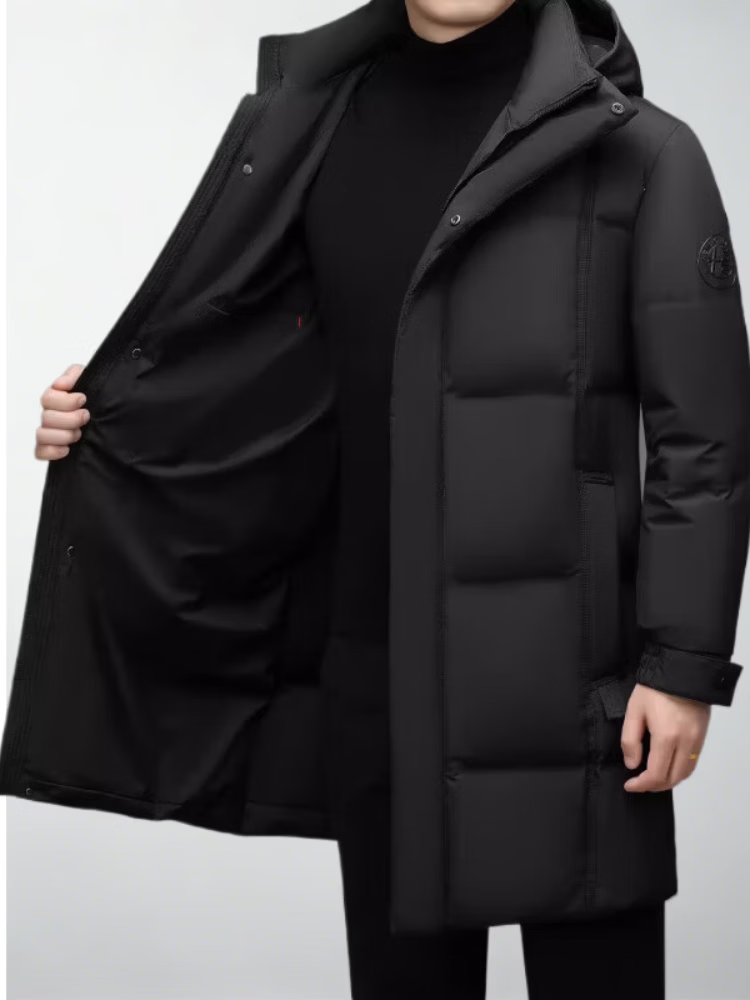 LILANG利郎冬季长款羽绒服男加厚保暖外套防寒鸭绒服防风爸爸冬装 黑色 L 175 110-130斤