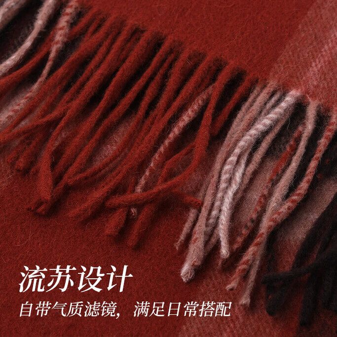 BGUG100%羊毛围巾女秋冬季红色加厚保暖围脖送女朋友老婆新年生日礼物 红色格子【轻奢高档礼盒装】 送女生闺蜜实用款
