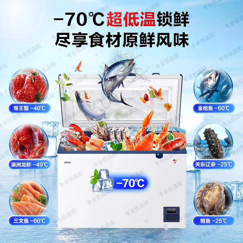海尔(Haier)超低温冰柜零下负-70/-65/-60℃度商用家用大容量卧式冷冻柜金枪鱼海鲜柜一级能效以旧换新 零下70度|不锈钢内胆|全铜管|手机互联 151L