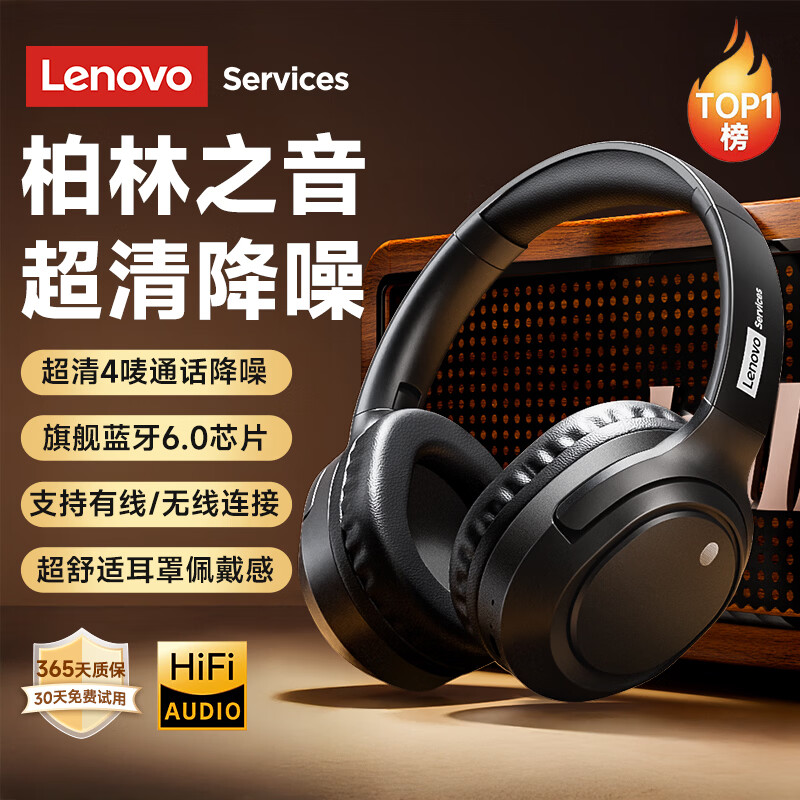 联想（Lenovo）【顶配旗舰】无线头戴式蓝牙耳机电竞游戏降噪高音质音乐听力网课电脑PC有线耳麦长续航 LS103黑色