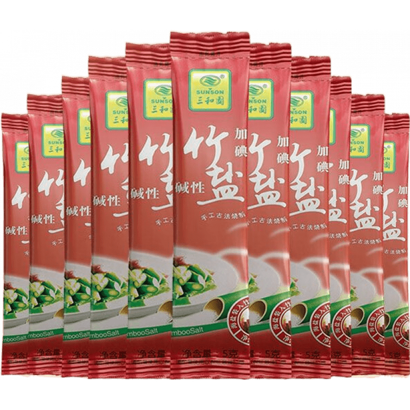 三和園竹鹽加碘堿性竹鹽食用鹽散裝5g/小包裝 家用無添加泡水喝整箱 【20支*5g裝】