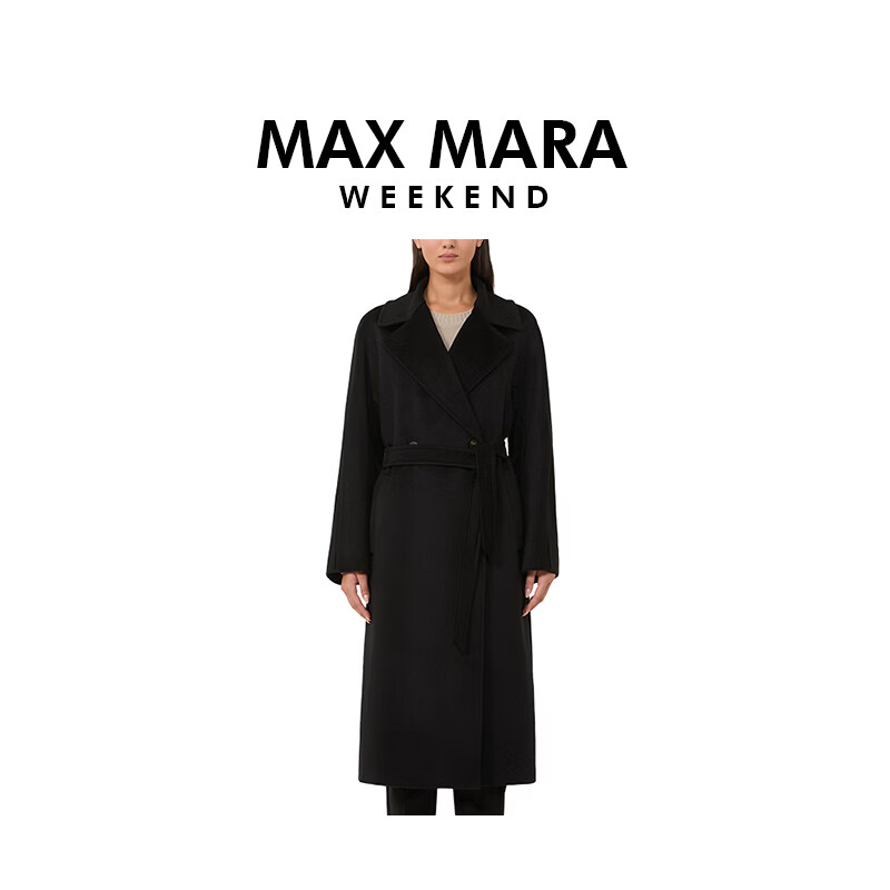 MAX MARA RESINA新款秋冬季羊毛翻领保暖中长款女士大衣2525016031黑色38