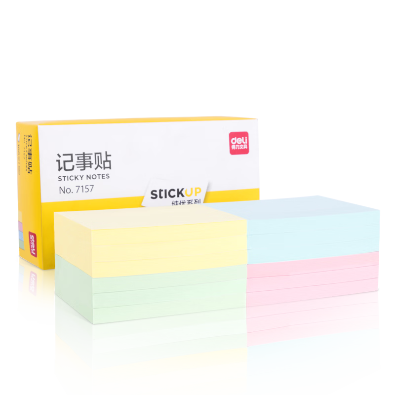 ������deli��12����ɫ������ճ�Ա�ǩֽ  76*101mm��ű�����ճ����ֽ/������ �칫��Ʒ 7157 121.7Ԫ��5��(��24.34Ԫ/��)