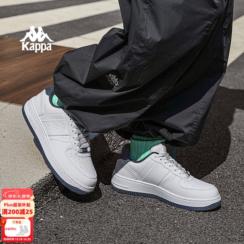 卡帕（Kappa）男鞋板鞋男2025秋冬新款厚底增高小白鞋男士潮流百搭休闲运动鞋 经典白/海昌蓝 【四季款】 41