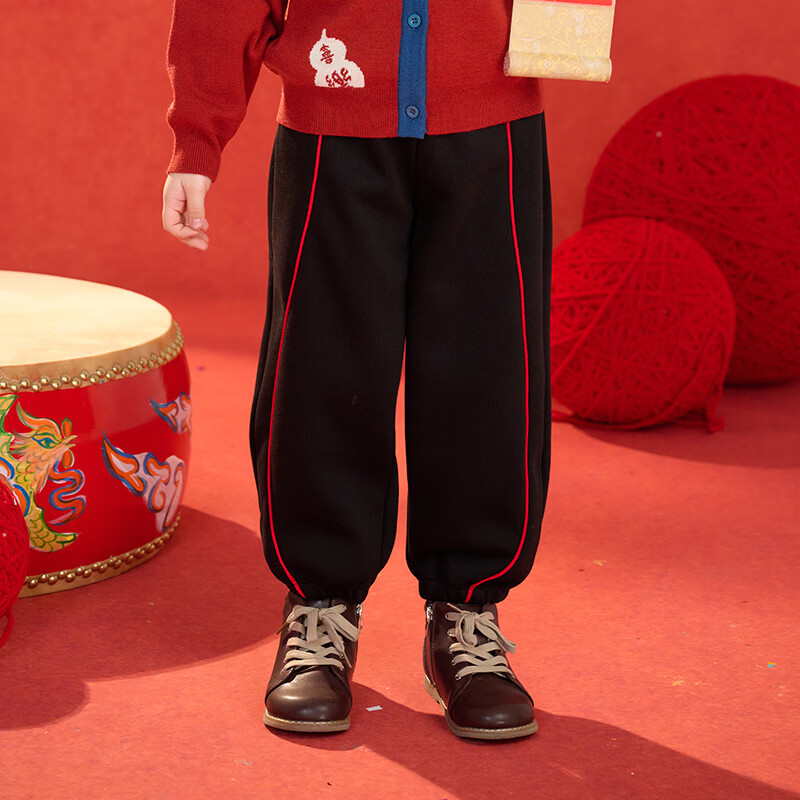 棉花堂（cottontown）【新年】棉花堂童装男童加绒裤子冬季加厚新款儿童拜年服女童长裤 黑色 90 90/50