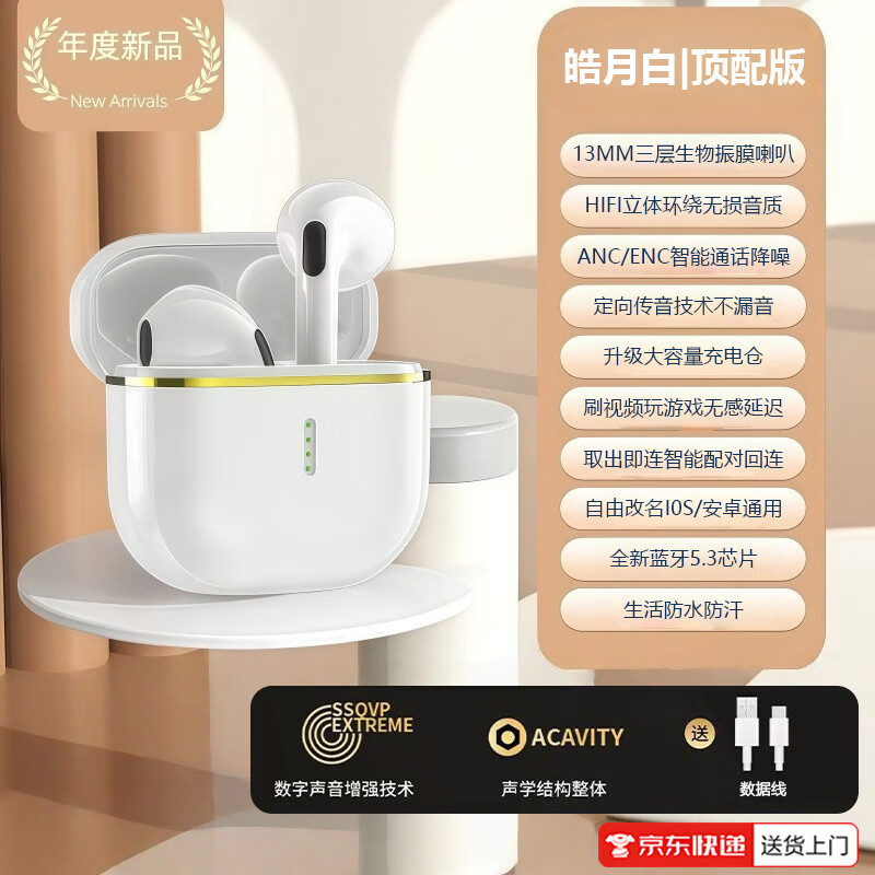柏林之声蓝牙耳机半入耳式降噪运动跑步高音质高颜值双耳真无线超长续航男女学生党X85 白色【舒适入耳不漏音+万元杜比震撼音】
