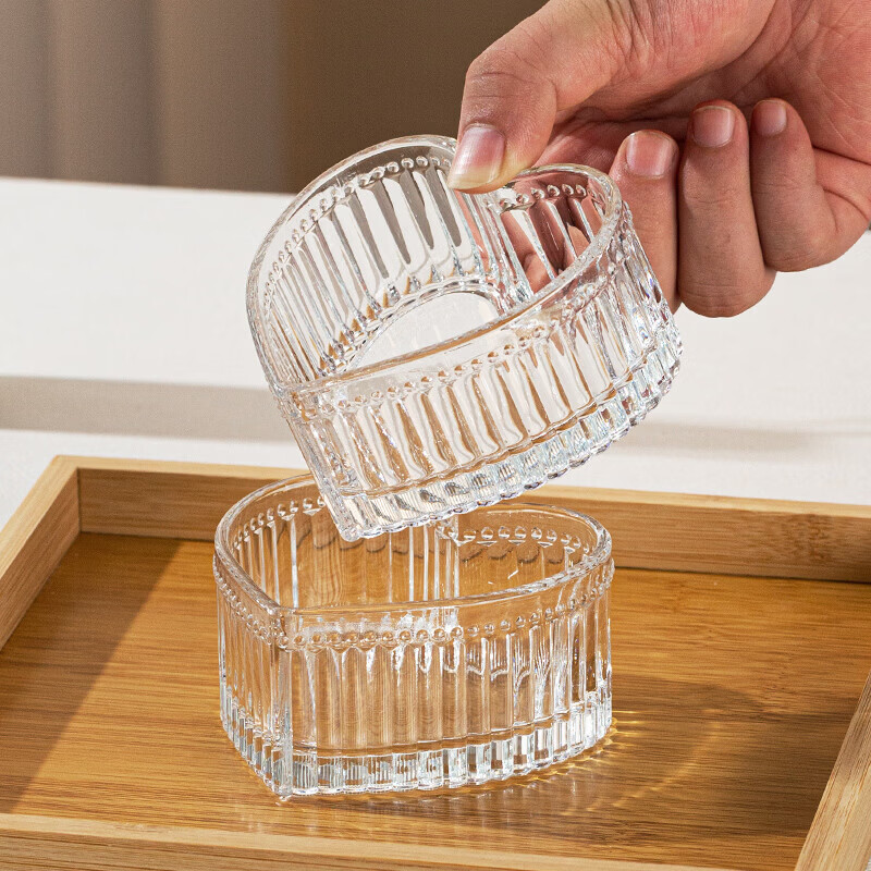 青苹果干果盘分格水果盘家用糖果零食点心盘年货礼赠必备 竖纹爱心五件套