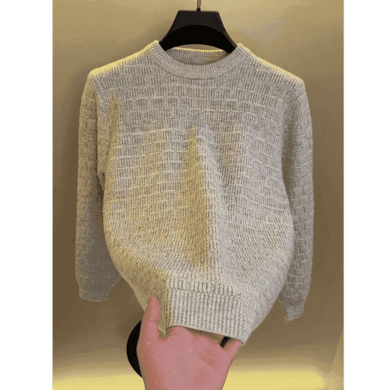 高档圆领加厚针织衫毛衣男士秋冬保暖时尚潮流内搭打底衫男装 浅灰色(51130) L 建议115-130斤