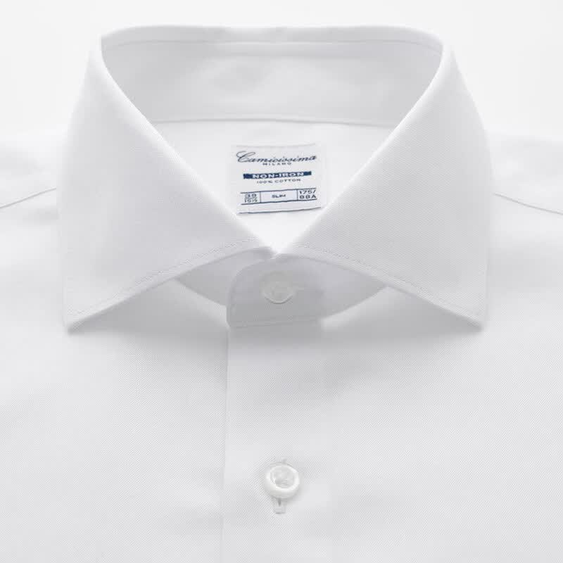 恺米切(CAMICISSIMA)【免烫/抗菌】商务休闲 男长袖衬衫修身纯棉白衬衣5色可选 白色/修身版4PJ01免烫抗菌/半法式领/双卡夫袖 40