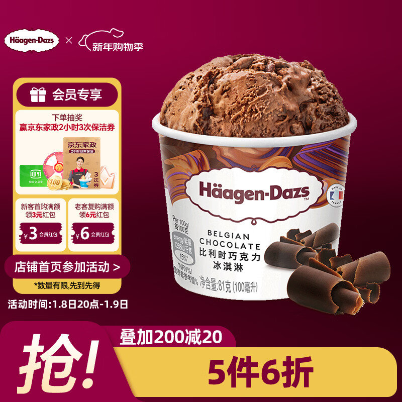 哈根达斯（Haagen-Dazs）经典比利时巧克力口味冰淇淋 100ml/杯 雪糕