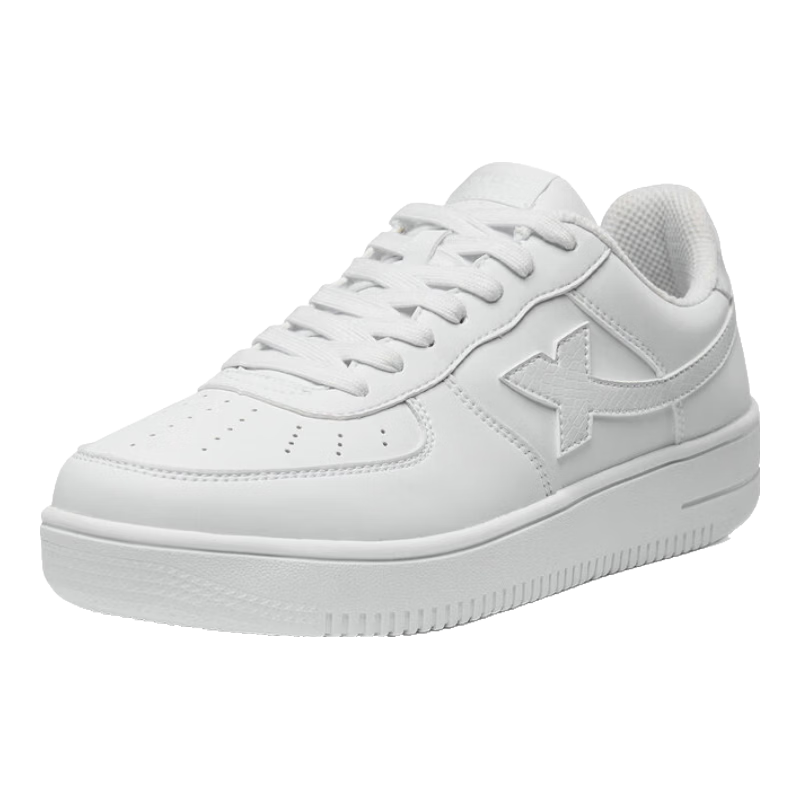 特步情侣男女板鞋小白鞋空军一号冬季革面保暖运动板鞋休闲鞋