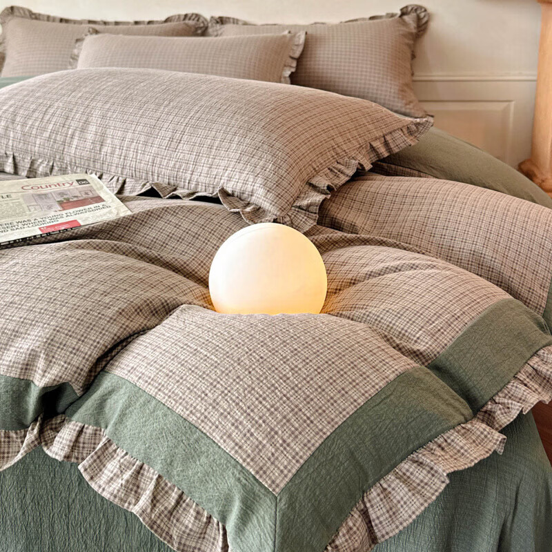 水星家纺床上四件套纯棉床单被套印花边亲肤棉裸睡四季床上用品 往事-深灰色 床单款 2.0m四件套