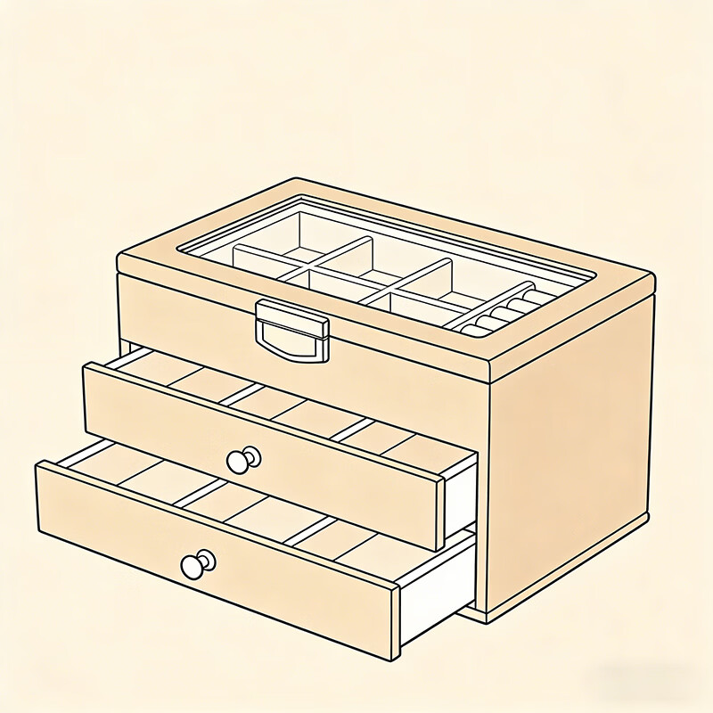 尔思家首饰收纳盒带抽屉防尘饰品胡桃木多层大容量五金珠宝手串展示架 胡桃木-三合一