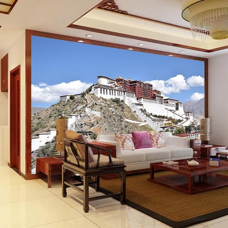 定制3d藏式布达拉宫壁纸客厅电视背景墙纸办公室会议民族风景特色壁画