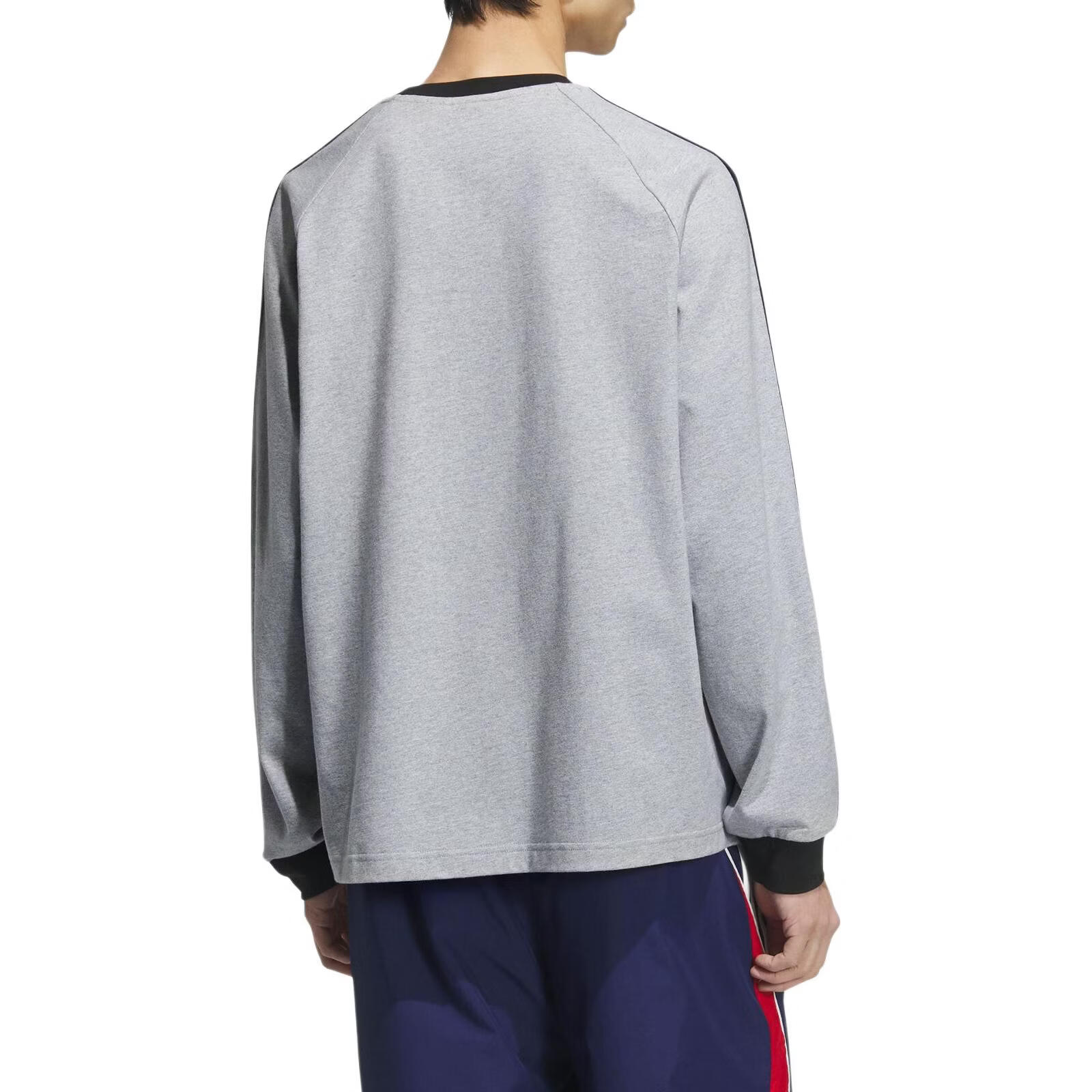 阿迪达斯（adidas）Classics3-StripesLS圆领运动条纹长袖T恤男款中麻灰/黑色 中麻灰/黑色 XS