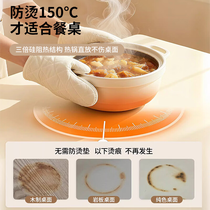 梓晨【母婴级净芯硅】桌垫防油防烫免洗餐桌布茶几圆桌台面保护垫子 双面防污隔热净芯硅-烟云雾灰2.0mm 60X60cm/护手圆角