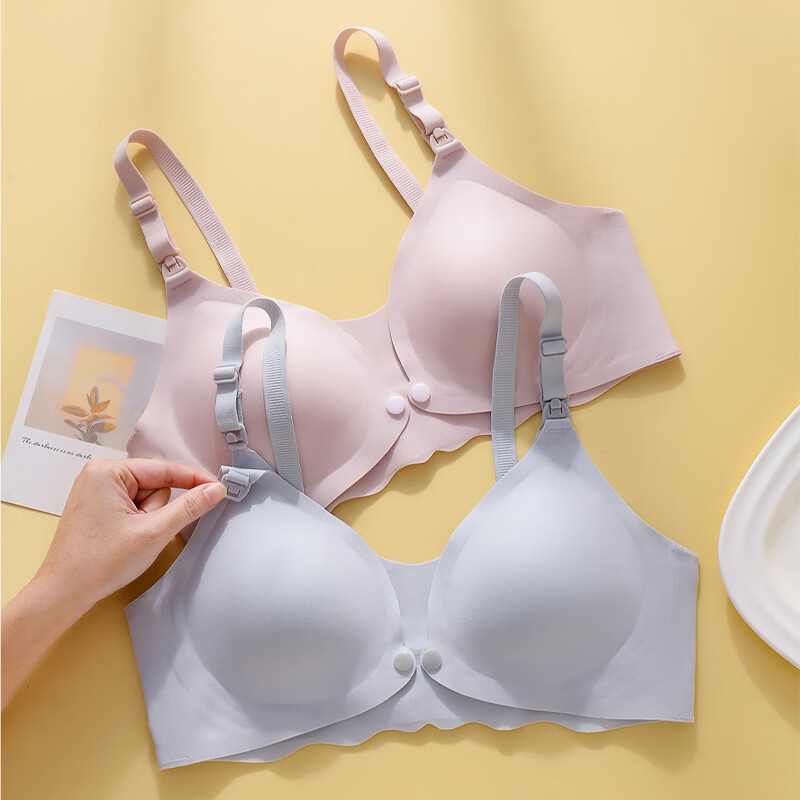 古今（GUJIN）哺乳内衣孕妇哺乳文胸前开扣怀孕期产后喂奶专用聚拢文胸罩无钢圈 肤+肤色2件装前扣便捷 90C