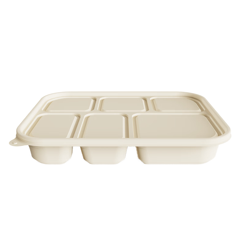 稷王谷一次性饭盒可降解1400ml六格餐盒玉米淀粉外卖打包盒加厚带盖 六格01-50套